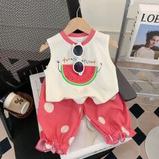 批发女童夏季背心套装2025新款洋气超萌<b class='q'>宝宝</b>卡通印花防蚊裤休闲两件套