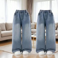 批发女童长款洋气裤子春秋直筒阔腿裤天丝<b class='q'>牛仔裤</b>轻薄显高宽松直筒裤子