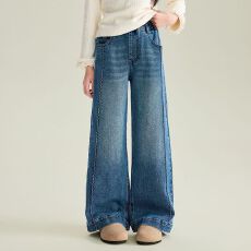 批发女童长款洋气裤子春秋直筒阔腿裤天丝<b class='q'>牛仔裤</b>轻薄显高宽松直筒裤子