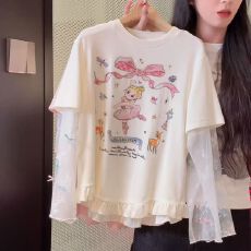 批发女<b class='q'>童</b><b class='q'>长袖</b><b class='q'>春</b>季2026新款大<b class='q'>童</b>假两件蕾丝上衣