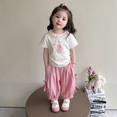 批发<b class='q'>女</b>童花边<b class='q'>短袖</b>t恤夏装202新款洋气儿<b class='q'>童装</b><b class='q'>女</b><b class='q'>宝宝</b><b class='q'>洋气</b>时髦两件套潮