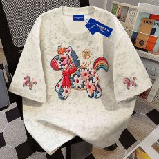 批发街头风设计仿刺绣小马印花扎染短袖t恤女夏季休闲百搭女童ins上衣