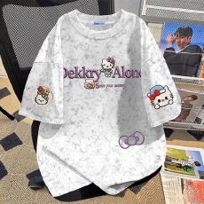 批发女童新款洋气扎染圆领短袖t恤女2026夏季简约显瘦宽松设计感上衣