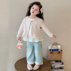 批发女童蕾丝花边防晒衣 雪花棉面料