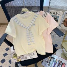 批发女童短袖T恤夏装新款韩版女宝宝洋气时尚碎花T恤女孩满印上衣百搭
