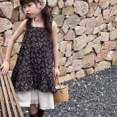 批发女童连衣裙夏季2026新款韩系田园风森系拼接假两件儿童吊带公主裙