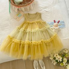 批发夏季新款韩国童女网纱拼接背心连衣裙仙气长裙子宝宝洋气公主裙