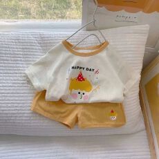 批发纯棉儿童套装短袖T恤男童夏季薄款时尚印花中小童女宝宝两件套