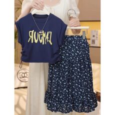 批发女童夏季碎花半身裙套装2026新款洋气休闲中大童女孩两件套长裙潮