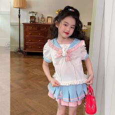 批发儿童夏装制服套装2025新款中大童洛丽塔女童学院风半身裙两件套