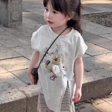 批发女童夏装短袖套装2025新款韩版儿童洋气条纹宝宝阔腿裤夏季两件套