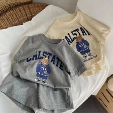 批发儿童运动套装夏季新男童洋气卡通休闲两件套女宝宝短袖+短裤套装