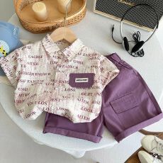 批发裤子纯棉男童夏装短袖衬衫两件套套装2026新款洋气宝宝夏季薄款