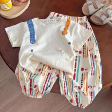 纯棉儿童夏季短袖T恤套装2026新款中小童韩版时髦休闲裤两件套潮