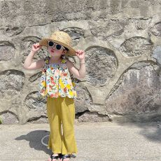 批发女童吊带衫韩版碎花套装2026夏女宝宝洋气小背心喇叭裤两件套<b class='q'>休闲</b>