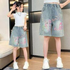批发<b class='q'>女童</b>夏<b class='q'>装</b>短裤2026新款洋气儿童夏款五分裤女大童夏款牛仔短裤潮酷