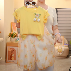 批发女童夏季套装短袖阔腿裤2026新款飞袖洋气女孩夏季花苞裤两件套潮