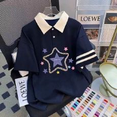 女童夏装Polo衫夏季透气星星印花儿童中大童学院风撞色翻领上衣潮