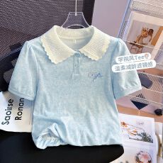 女童学院风清新甜美初高中生夏季新款设计感polo衫短袖上衣