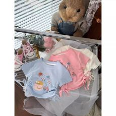 儿童夏装洋气短袖新款时髦女童可爱纯色抽绳收腰休闲百搭T恤