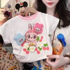 批发纯棉儿童短袖夏季新款宽松立体卡通公仔半袖上衣