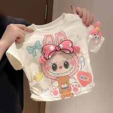 批发纯棉儿童短袖夏季新款宽松立体卡通公仔半袖上衣
