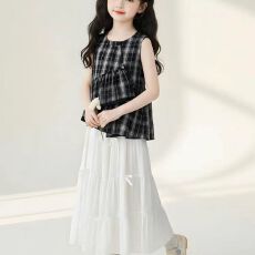 批发<b class='q'>女童</b>202<b class='q'>6</b>新款女孩套装中大童公主裙夏季短袖连衣<b class='q'>裙子</b>蛋糕裙两件套