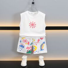 批发男童纯棉衣服夏季套装<b class='q'>宝宝</b>无袖<b class='q'>背心</b>印花童装小男孩休闲短裤两件套