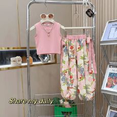 批发<b class='q'>童装</b>女童背心套装2026夏季新款韩版洋气无袖背心碎花裤子两件套洋