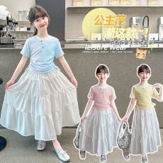 批发女童夏季半身裙2026新款儿童法式漂亮白色裙子小众蛋糕裙中长裙