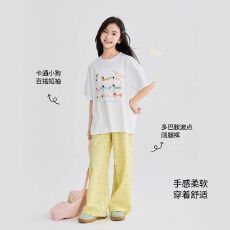 批发2026新款<b class='q'>女童</b><b class='q'>短袖套装</b>夏季卡通洋气T恤中大童时髦休闲裤两件套潮