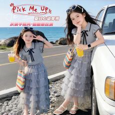 批发时尚甜美可爱蝴蝶结飞袖娃娃衫公主风网纱蛋糕裙<b class='q'>女</b><b class='q'>童</b>夏季两件套装
