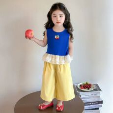 批发女小童公主套装夏季宝宝无袖阔腿裤夏装小女孩花边两件套