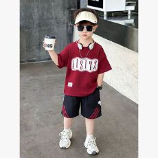 批发男童夏套装新款儿童夏季纯棉短袖两件套酷帅小男孩夏天衣服潮
