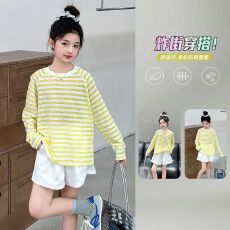 批发2026女童夏季防晒套装款儿童夏装韩系轻薄长袖T恤短裤两件套潮