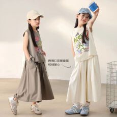 批发2026短袖新款女童背心套装儿童夏季时髦洋气套装阔腿裤夏装两件套