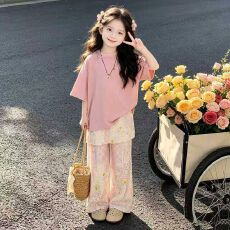 批发女童夏季套装2026新款洋气儿童短袖屁帘裤夏装女大童时髦两件套潮