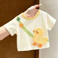 批发（纯棉100）儿童短袖t恤夏季新款男<b class='q'>女</b><b class='q'>童</b>可爱立体卡通拼色圆领上衣