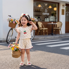 批发夏季新款休闲清凉透气可爱洋气睡衣套装女<b class='q'>宝宝</b>碎花吊带两件套