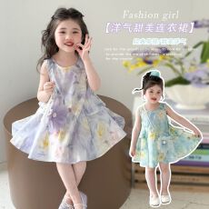 批发<b class='q'>女</b><b class='q'>童</b>洋气甜美夏季薄款无袖连衣裙新款公主裙子小女孩夏装度