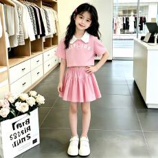 批发女<b class='q'>童</b><b class='q'>夏季</b><b class='q'>短</b>袖<b class='q'>套装</b>裙中大<b class='q'>童</b>洋气POLO衫学院风短裙休闲运动两件套