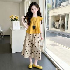 批发<b class='q'>女</b><b class='q'>童</b><b class='q'>夏季</b><b class='q'>新款</b>2026<b class='q'>套装</b>儿<b class='q'>童</b>洋气时髦上衣无袖休闲波点阔腿裤<b class='q'>两件</b>套