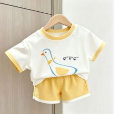 26支纯棉男女儿童纯棉套装夏季薄款卡通印花短袖短裤休闲两件套