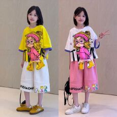 批发牛奶丝 】女童夏季趣味印花短袖T恤裤子26新<b class='q'>韩版</b>网红短裤两件套潮