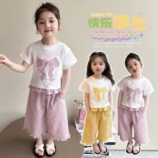 批发花边拼接女童夏季套装新款小童炸街儿童装女宝宝夏装洋气两件套潮
