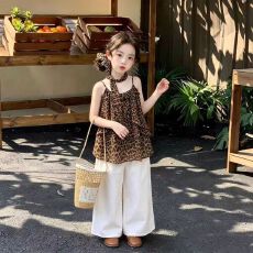 批发女宝宝夏季吊带雪纺裙2026新款<b class='q'>韩版</b>女童豹纹裙甜美吊带裙度假风潮