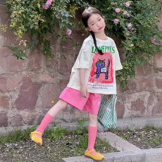 批发女童夏季短袖新款洋气时尚短袖短裤套装中大童宽松时尚休闲两件套