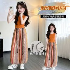 批发女童套装夏季2026新款儿童洋气背心时髦女孩夏装灯笼阔腿裤两件套