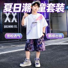 批发2026新款<b class='q'>男</b><b class='q'>童</b><b class='q'>夏</b>季<b class='q'>套装</b>潮款高级感帅气中大童<b class='q'>男</b>孩韩版短袖短裤两件