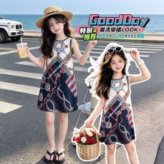 批发2026儿童裙子复古夏季无袖新款<b class='q'>女</b><b class='q'>童</b>背心<b class='q'>连衣裙</b>宽松印花休闲穿搭潮